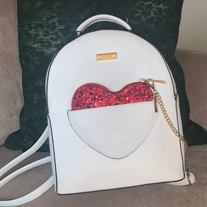 Aldo Caurga Sequin Heart Pouch Details Mini Backpack - White